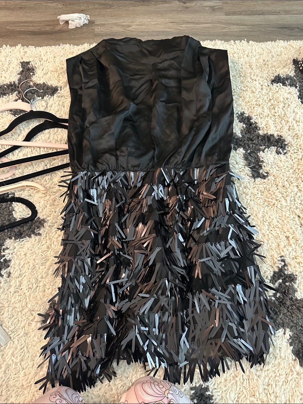 Amanda Uprichard Black Sequin Fringe Mini Dress